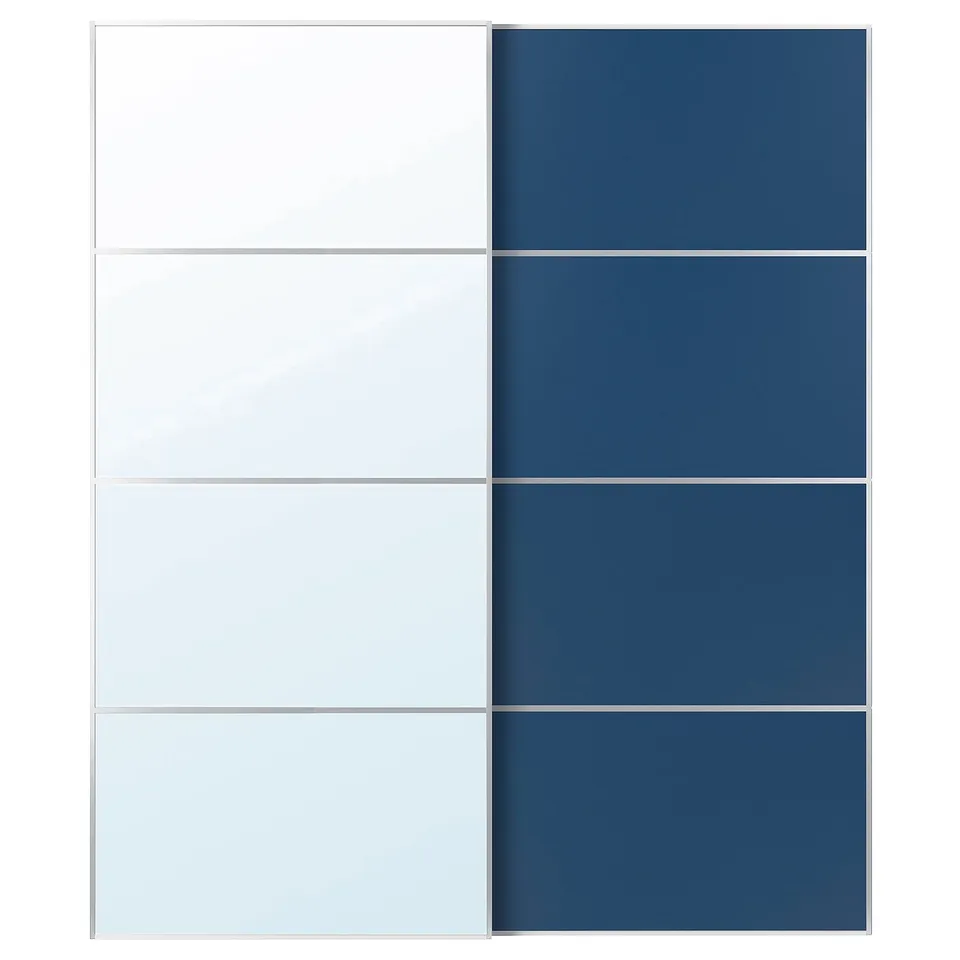 AULI / MEHAMN Pair of sliding doors, aluminium mirror glass/double sided blue, 200x236 cm