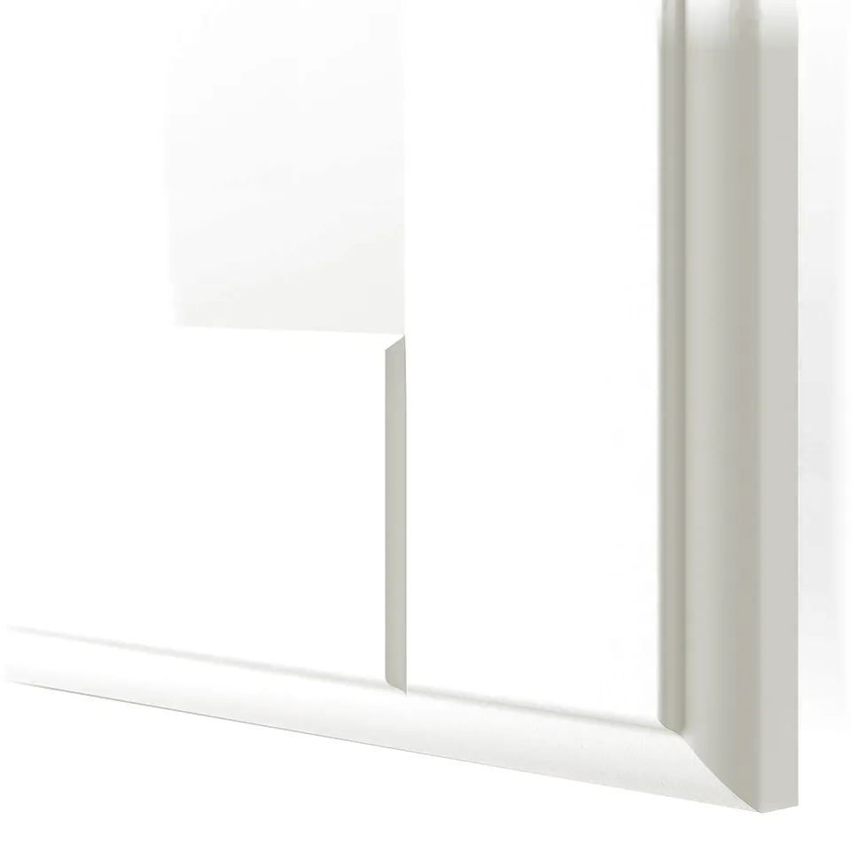 Modern white wardrobe with sleek design, showing smooth surface and sturdy build quality.