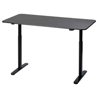 BOLLSIDAN desk sit/stand, walnut effect/black, Width 140 x Depth 70 cm