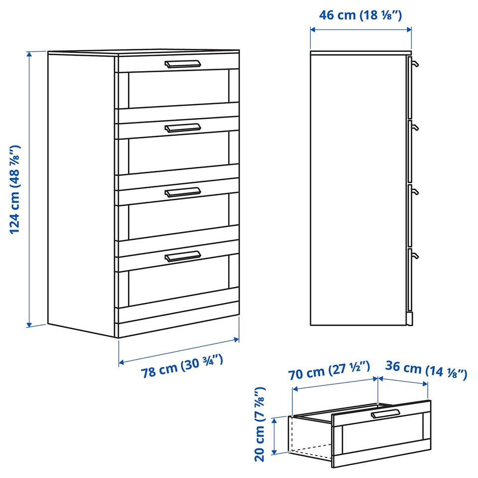 Illustration with measurements for the product: BRIMNES.