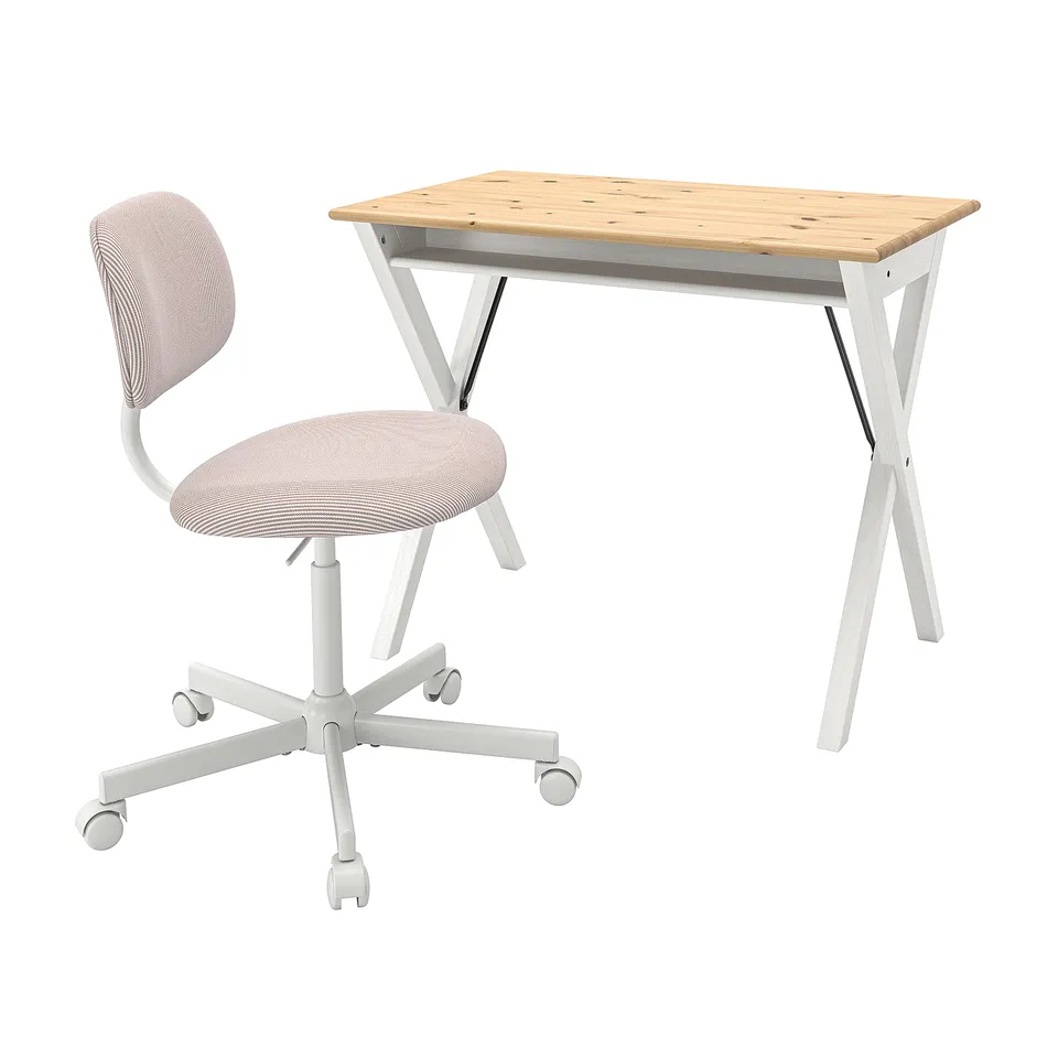 BOLLPOJKE / BLECKBERGET Desk and chair, white/orange-brown