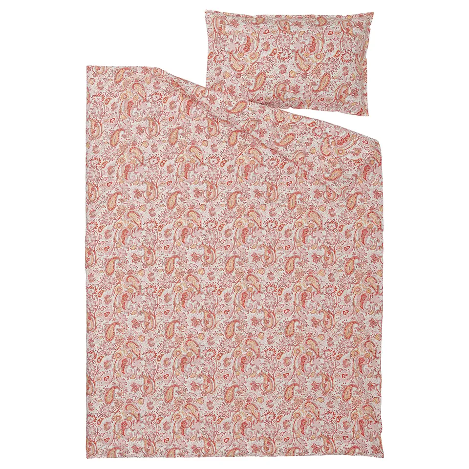 RODGERSIA Duvet cover and pillowcase, pink/white, 150x200/50x80 cm