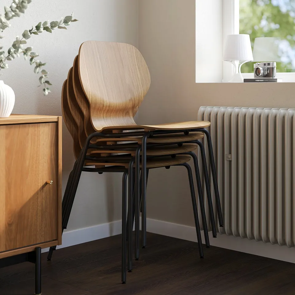 SKÅLSTA Chair, walnut veneer/tubular metal/black-grey