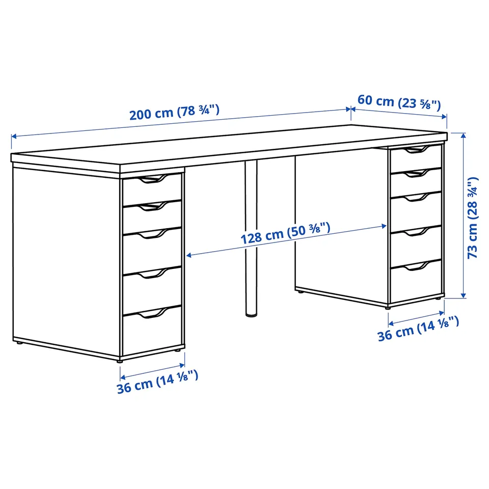LAGKAPTEN / ALEX Desk, black-brown/white, 200x60 cm