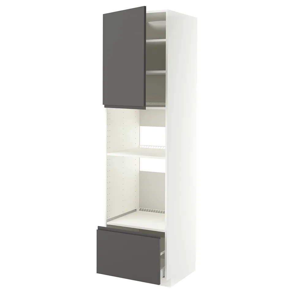 METOD tall kitchen cabinet, white & grey, modern, sleek design with adjustable shelves and drawer.