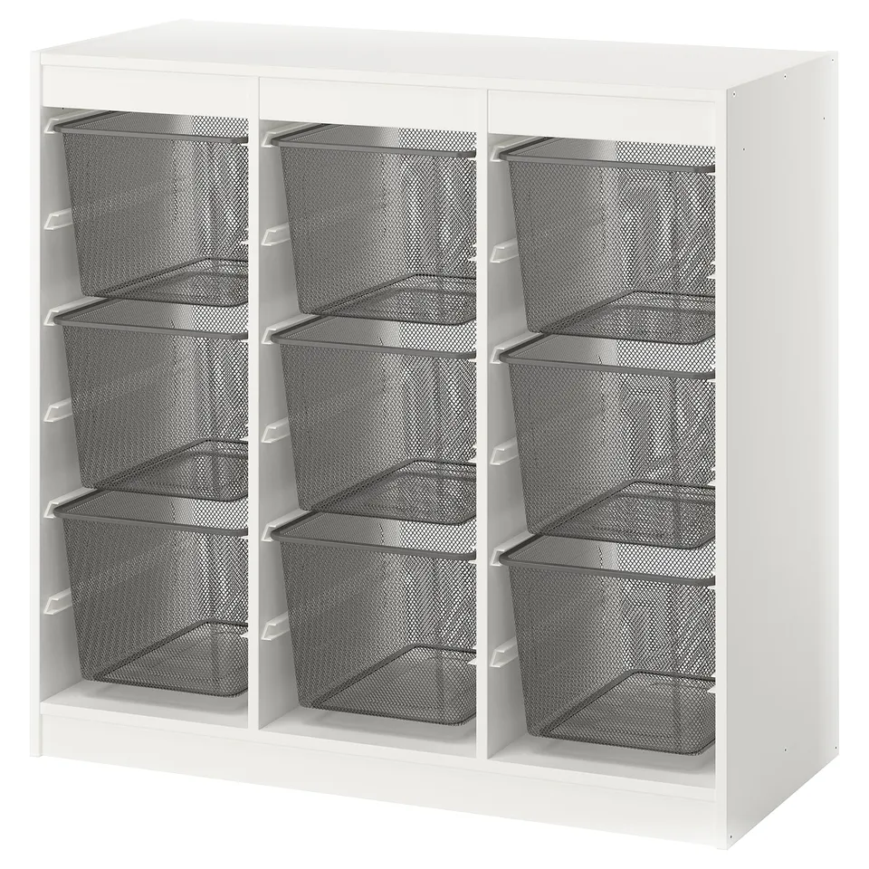 TROFAST Storage combination with boxes, room divider/white dark grey, 99x44x95 cm