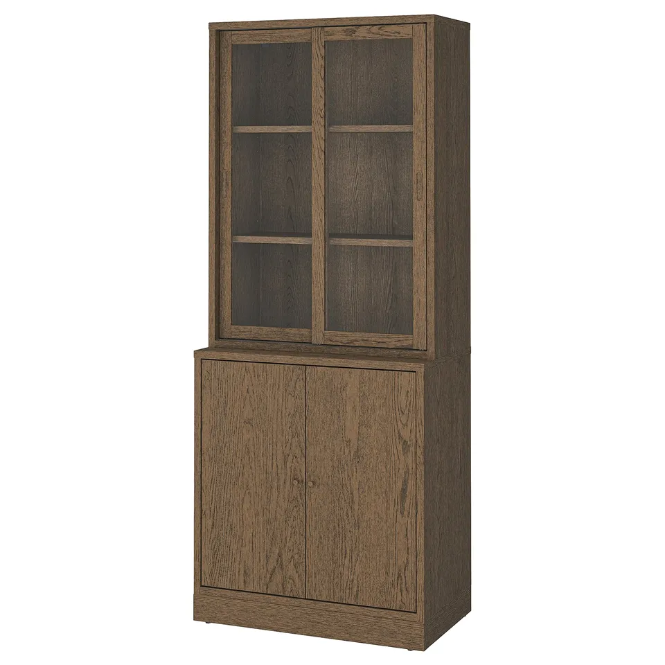 TONSTAD cabinet: oak veneer, glass/wood doors, adjustable shelves.