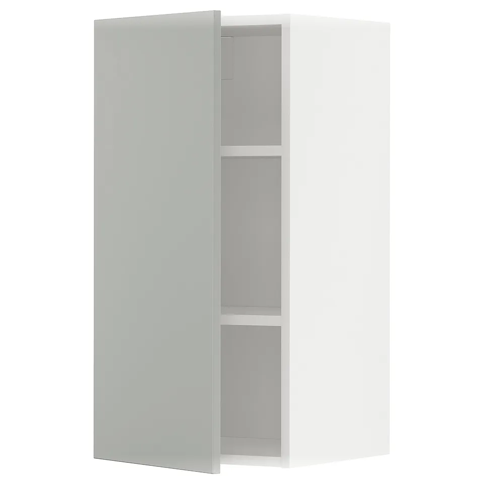 White ikea METOD wall cabinet, light grey, rectangular, 2 shelves.