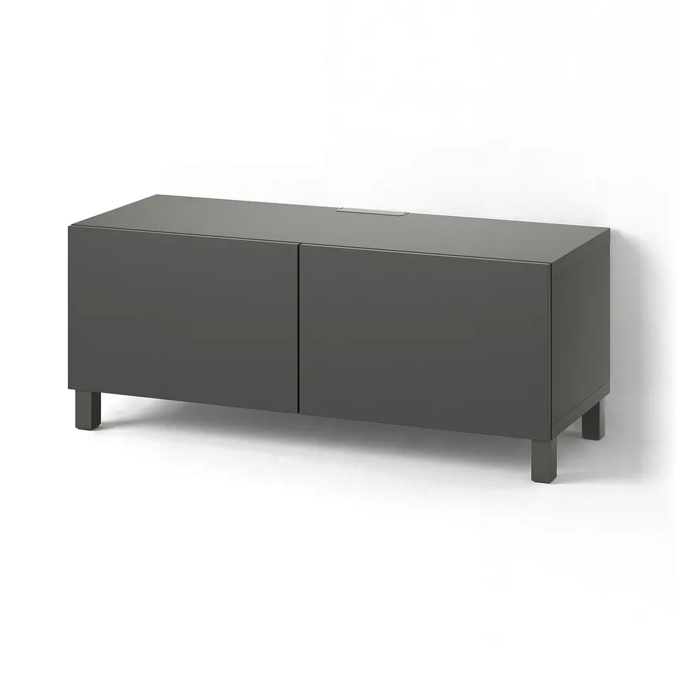 BESTÅ TV bench with doors, dark grey/Lappviken/Stubbarp dark grey, 120x42x48 cm