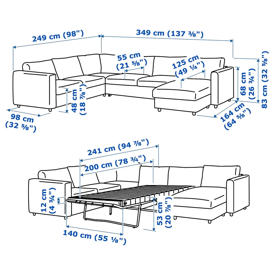 Illustration with measurements for the product: VIMLE.