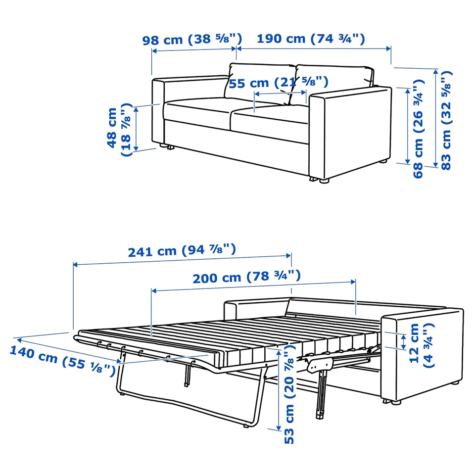 Illustration with measurements for the product: VIMLE.