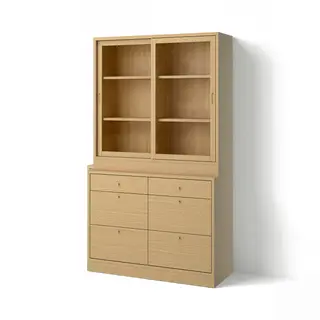 TONSTAD storage combination with drawers, oak veneer/glass, 121x47x210 cm