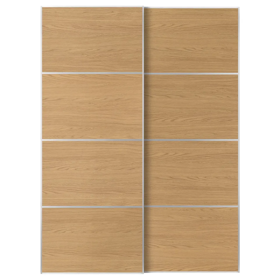 MEHAMN Pair of sliding doors, aluminium/double sided oak effect, 150x201 cm