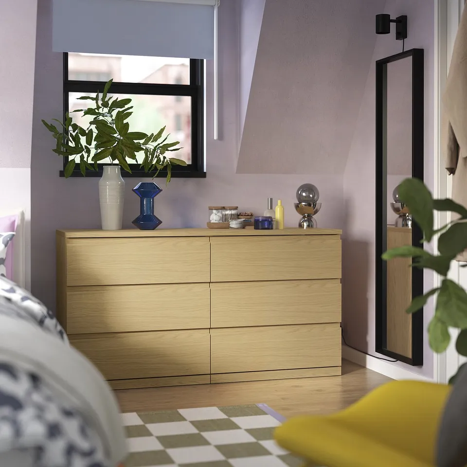 STORKLINTA Chest of 6 drawers, oak effect, 140x50x75 cm
