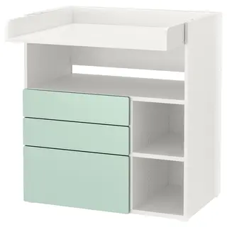 SMÅSTAD changing table, white light green/with 3 drawers, 90x79x100 cm