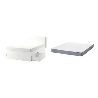 BRIMNES/VESTMARKA Bed with 18cm thick mattress, sprung, foam, extra firm