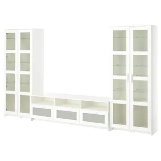 BRIMNES TV storage combination/glass doors, white, 340x41x190 cm