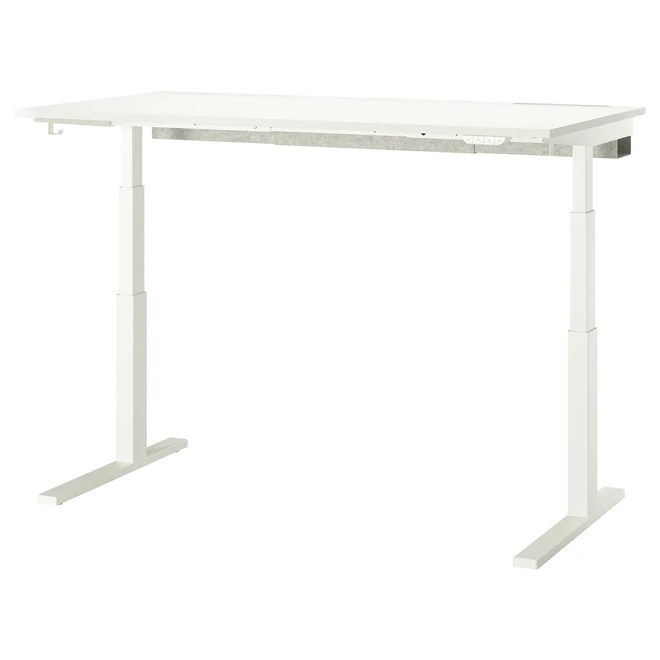 MITTZON sit-stand desk, white, powder-coated steel, rectangular, adjustable height.