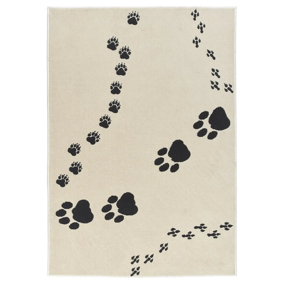 ALPTALL Rug, beige/paw print pattern, 90x130 cm