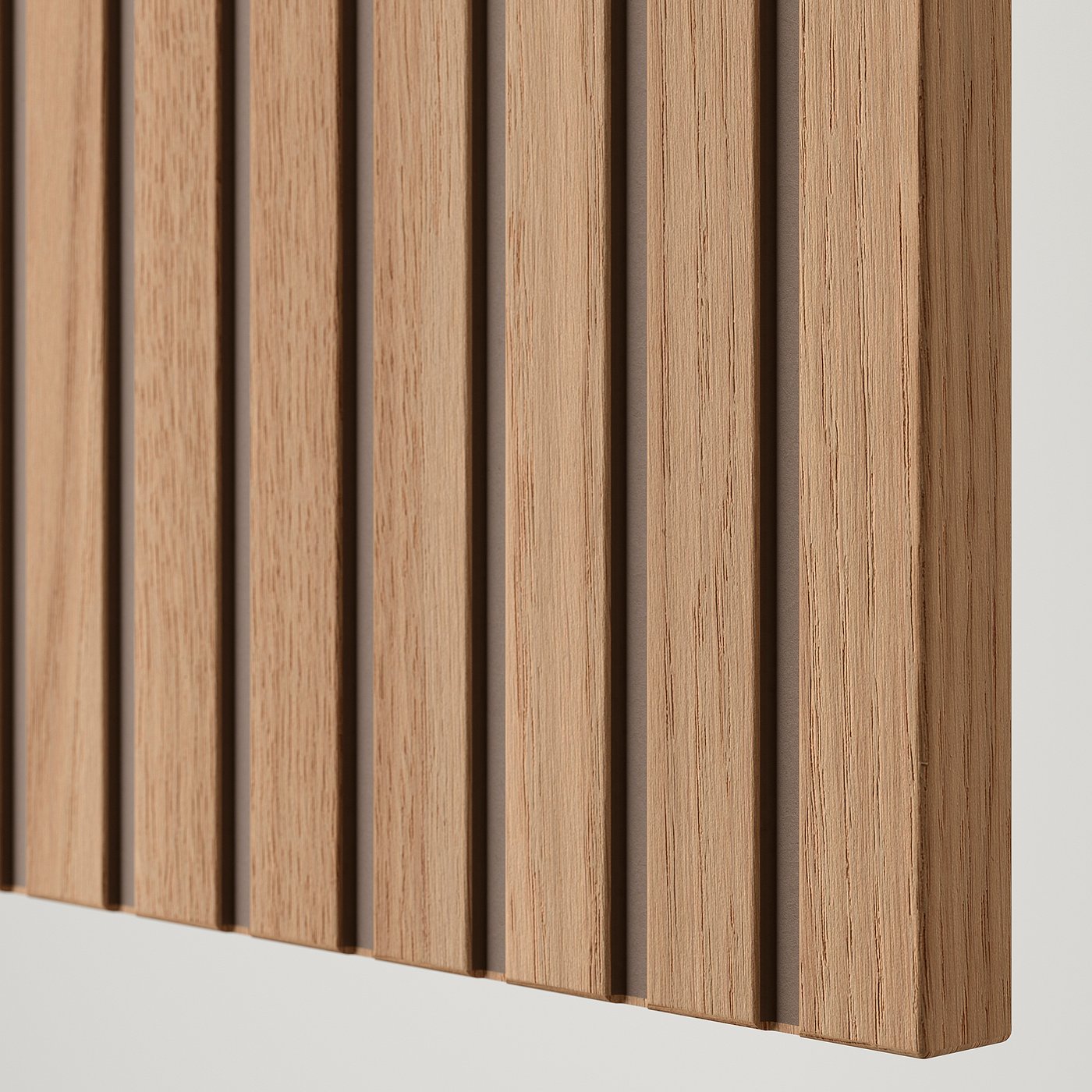 Close-up of light brown wooden slats, polished and aligned evenly.