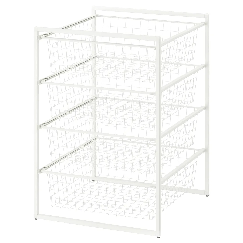 White JONAXEL 4-tier wire shelving unit for home storage.