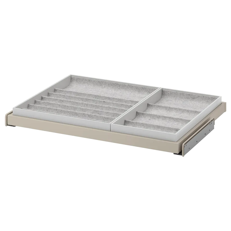 KOMPLEMENT pull-out tray: sleek silver, rectangular, modern design, useful for organising accessories.