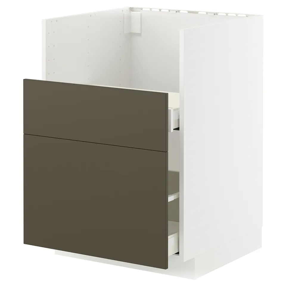 Modern kitchen cabinet: METOD, dark brown & beige, sleek design. Smooth drawer and sturdy frame.