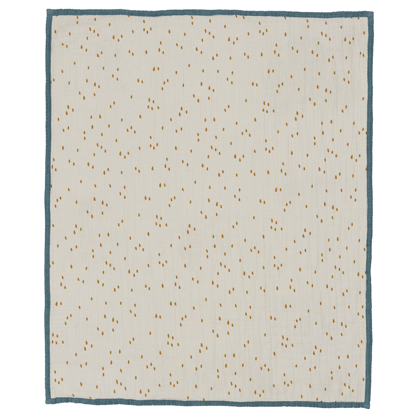 GULDVÄVARE baby blanket, off-white with brown dots, organic cotton, thick, square, bordered.