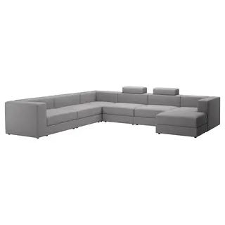 JÄTTEBO u-shaped sofa, 7-seat, with chaise longue, right with headrests/Tonerud grey, Height 87 x Depth 95 cm