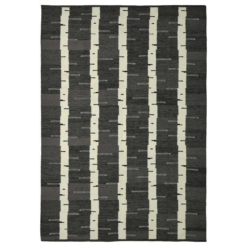 STOCKHOLM 2025 grey birch wool rug, rectangular, handwoven, reversible.