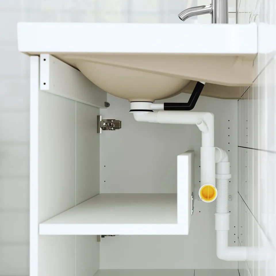 HAVBÄCK / ORRSJÖN Wash-stnd w doors/wash-basin, dark grey/white marble effect, 82x49x71 cm