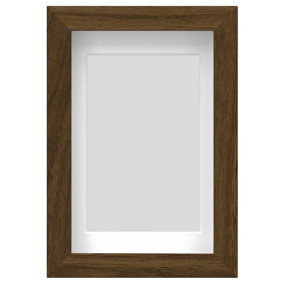 RÖDALM brown frame, square, wood-like finish, modern design, for photos or art, with protective plastic front.