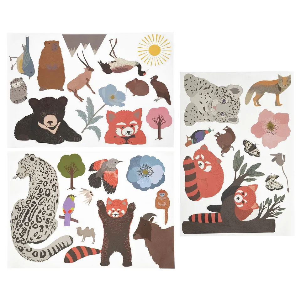 ALPTALL Decoration stickers, set of 3, multicolour/Himalayan animals and plants