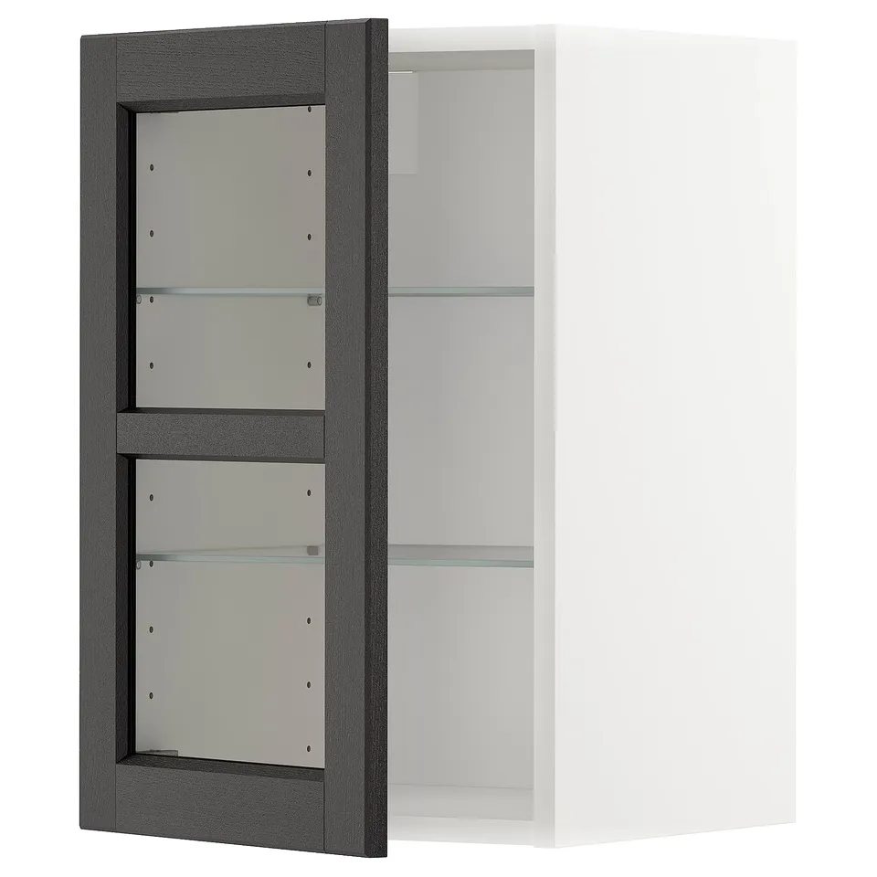 Modern kitchen cabinet, METOD, dark grey, glass door, square shape, minimalist design.