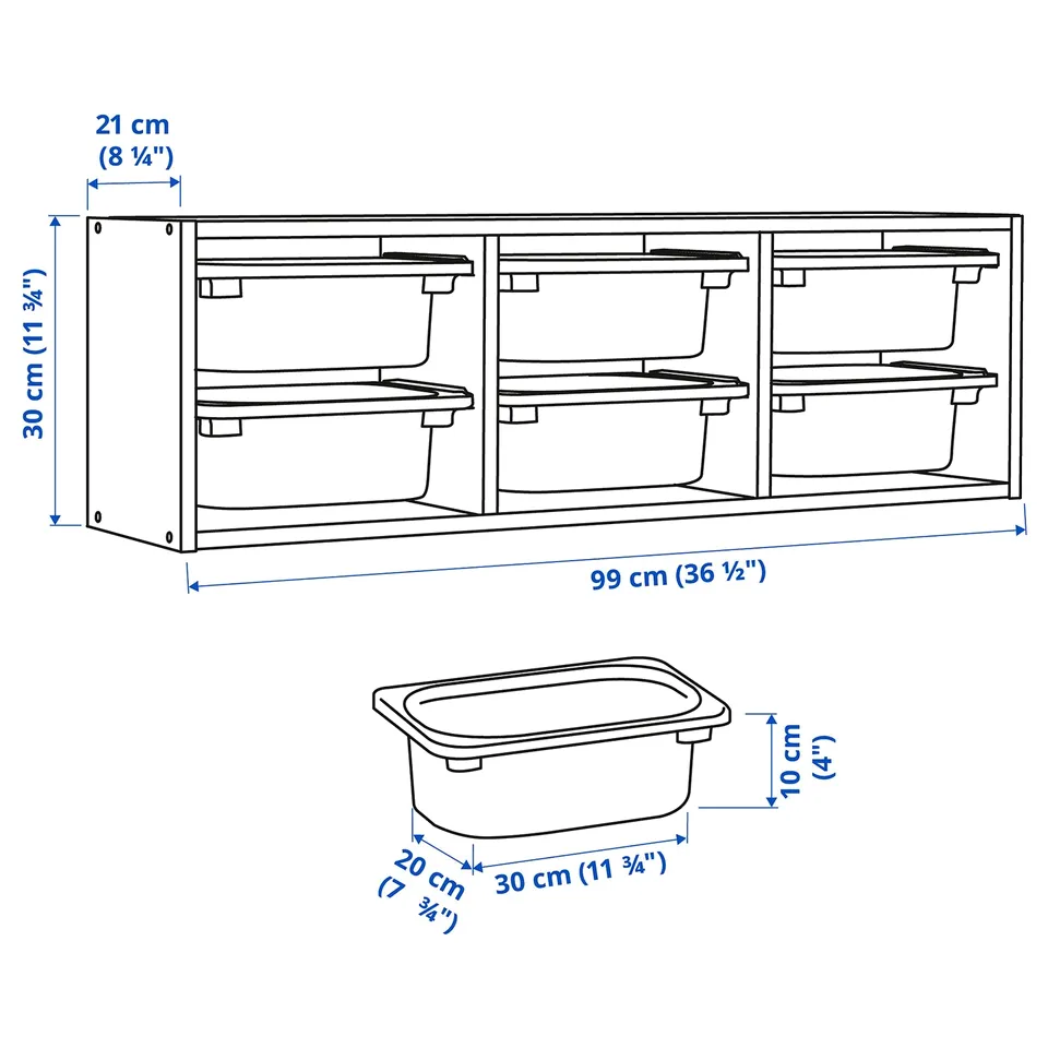 Illustration with measurements for the product: TROFAST.
