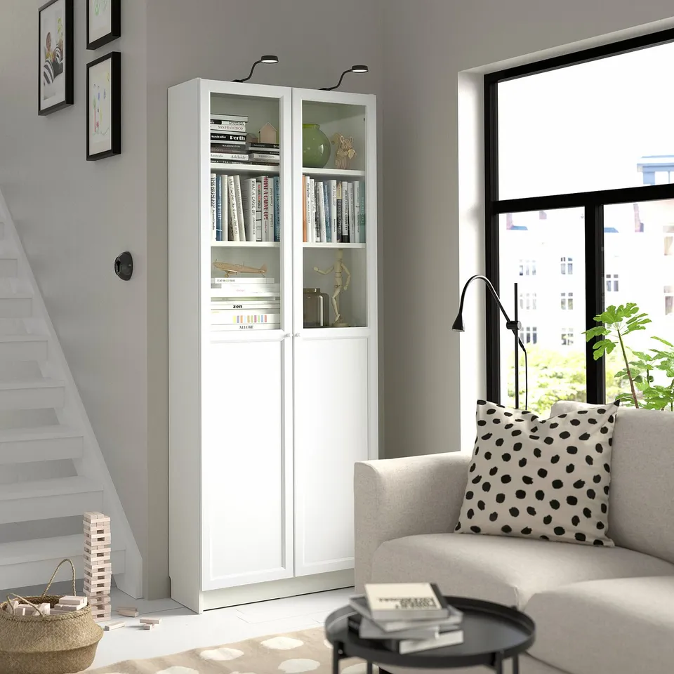 part: BILLY / OXBERG bookcase with panel/glass doors