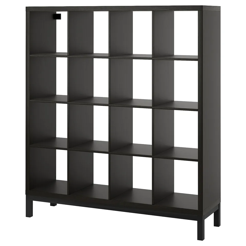 Black KALLAX shelving unit, square shape, modern design with clean lines.