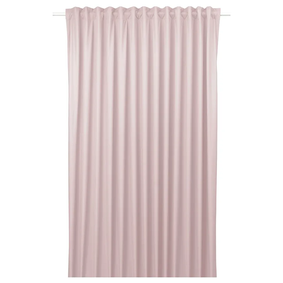 Peach-colored blockout curtain by BENGTA, sheer, with heading tape.
