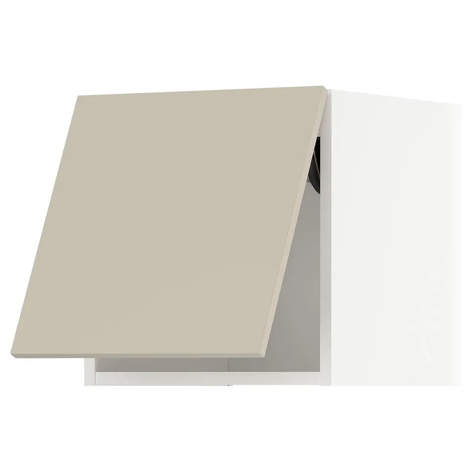 Kitchen cabinet system METOD with beige havstorp fronts, smooth, rectangular.