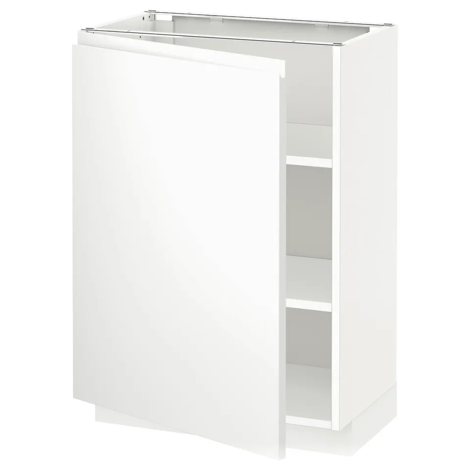 White METOD kitchen unit, modern minimalist design with adjustable shelves and snap-on hinges.