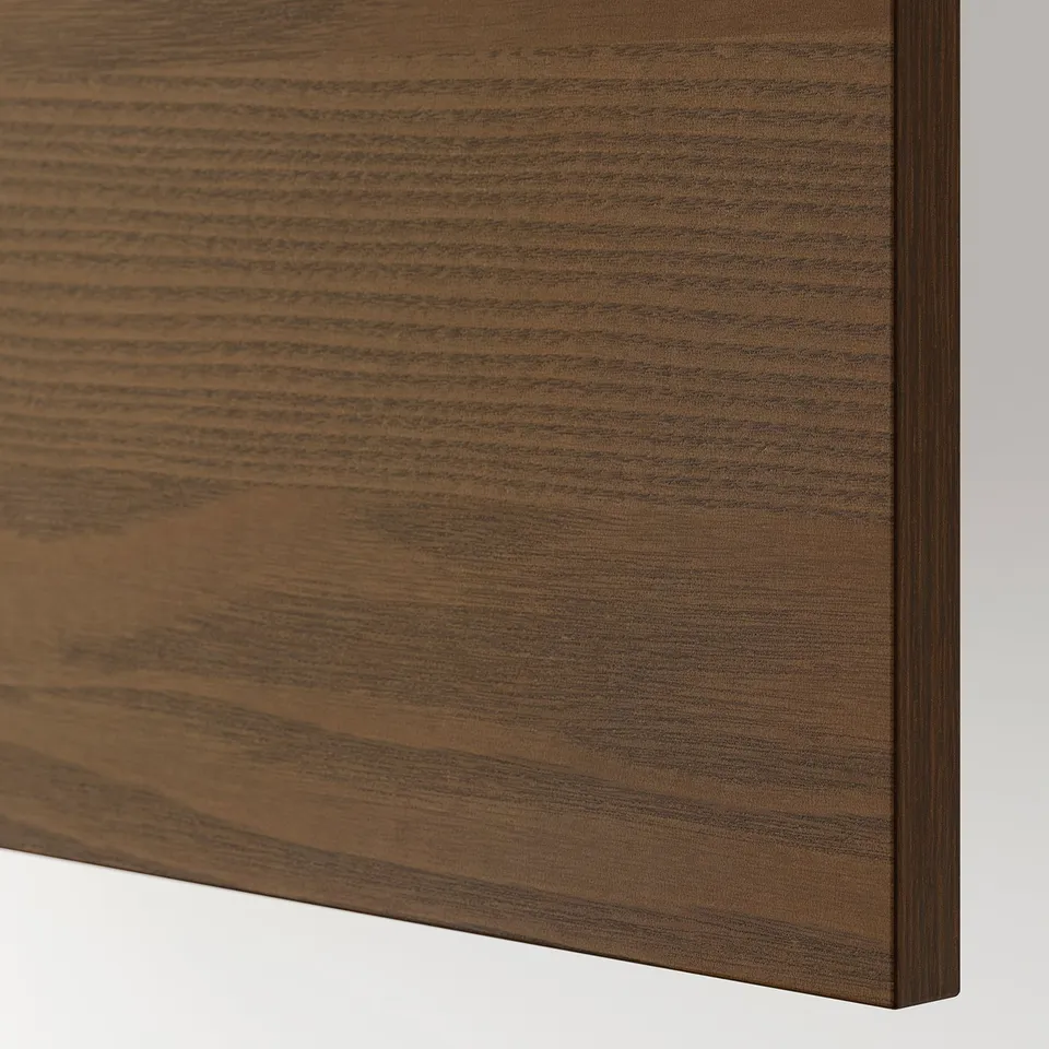 Rich dark brown stained wood surface with visible grain texture, polished to a smooth finish.
