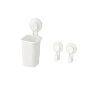 TISKEN set: toothbrush holder with suction cup + hook with suction cup