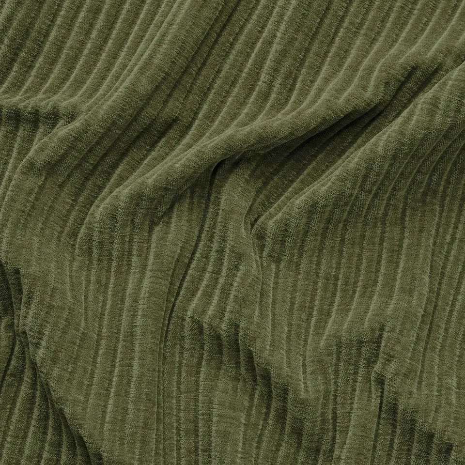 Oligreen fabric folds; textured, thick, soft, corduroy surface.