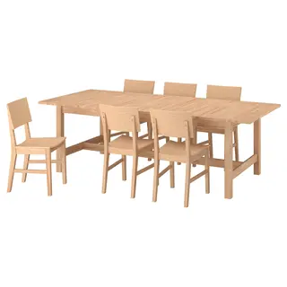 KARSKÄR table and 6 chairs, rubberwood, 240/300x100 cm