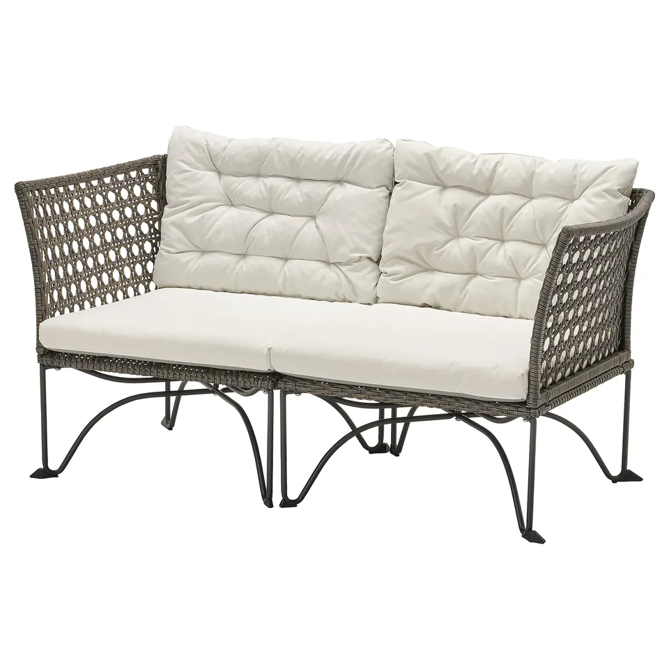 JUTHOLMEN outdoor sofa, grey, wicker & cream cushions, modular, comfort design.