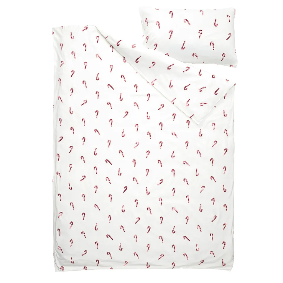 LÖVSÅNGARE Duvet cover and pillowcase, candy cane pattern, 150x200/50x80 cm