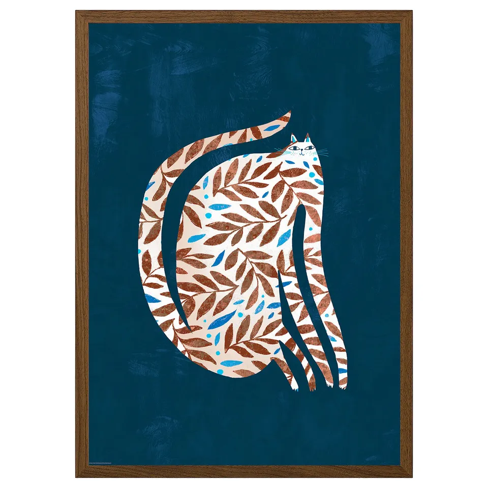 RÖDALM Frame with poster, leaf cat, 50x70 cm