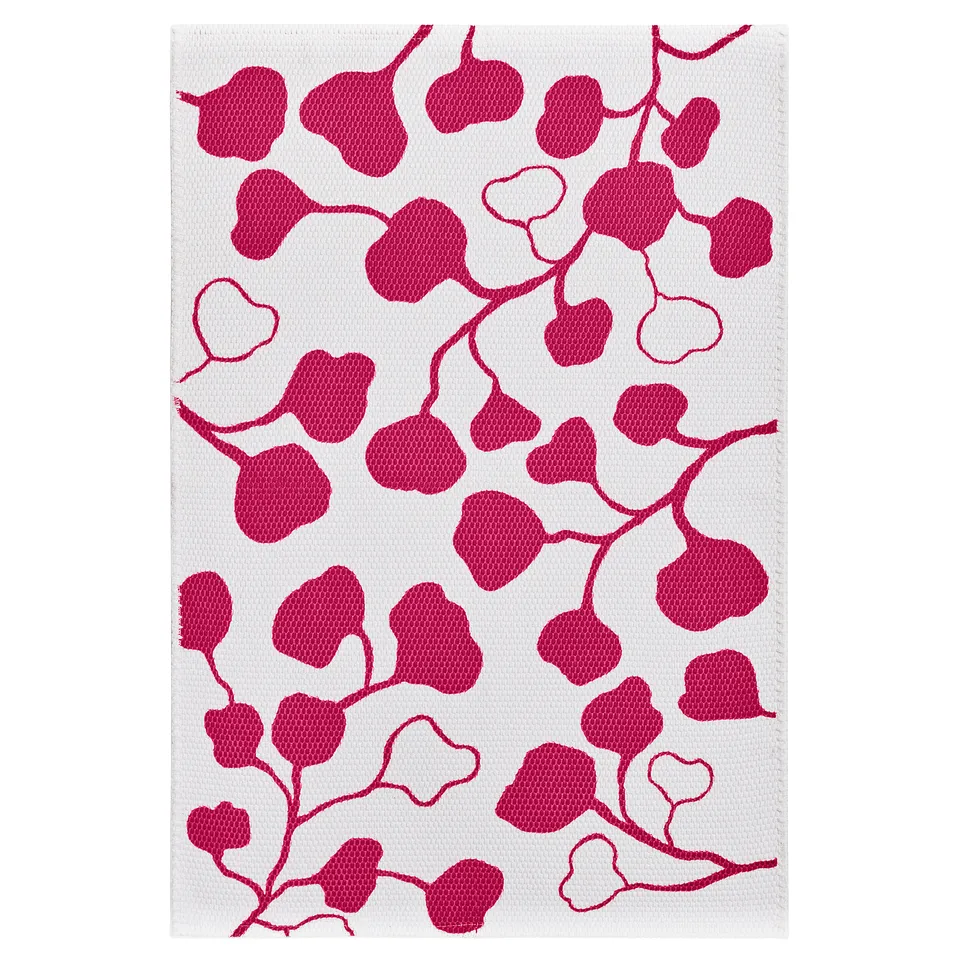 PERSIKOTRÄD Rug, flatwoven, pink/leaf pattern, 60x90 cm