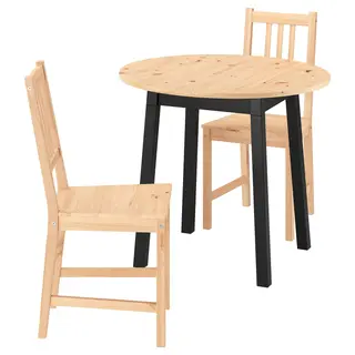 PINNTORP table and 2 chairs, light brown stained black stained/light brown stained pine, 85 cm