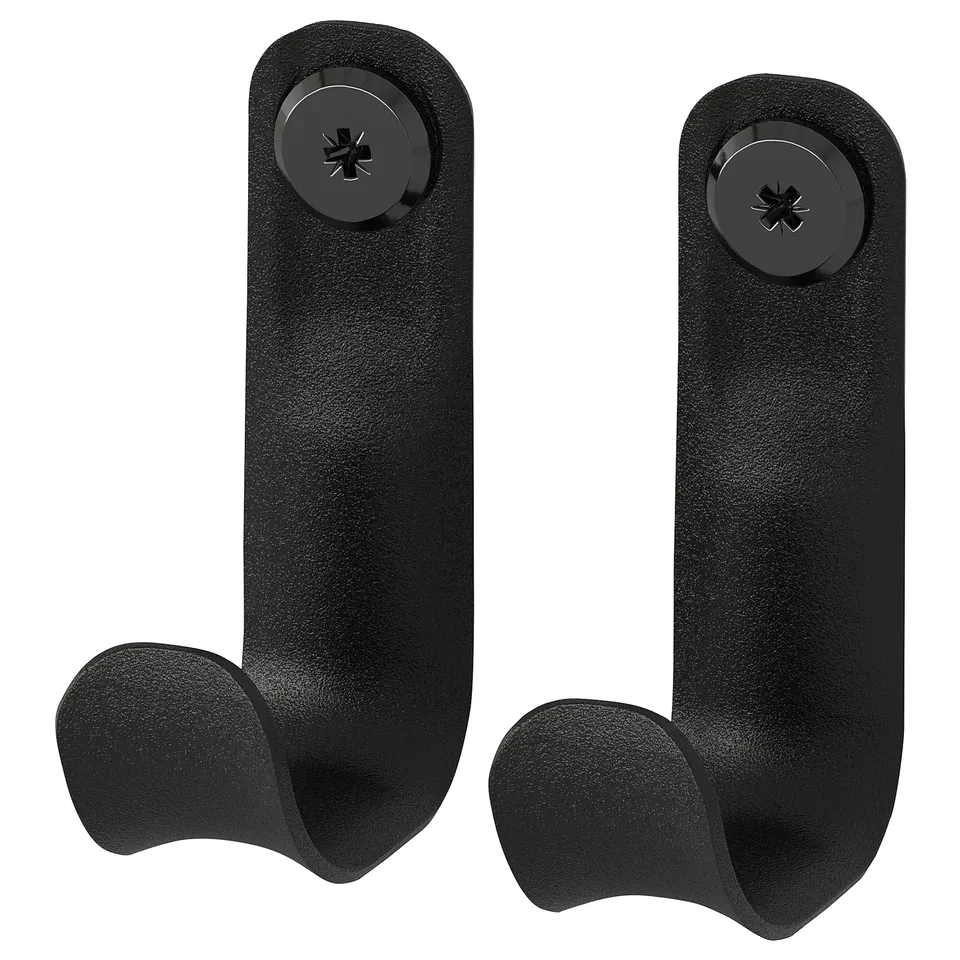 Pair of black BROR wall hooks - sturdy, heavy-duty storage, rectangular with rounded bottom.